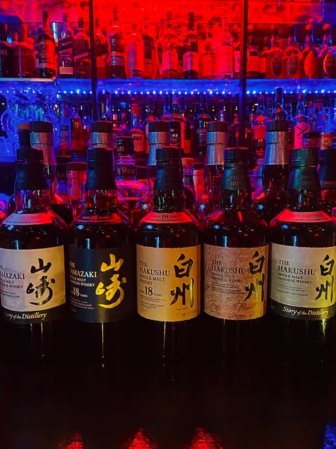 Yamazaki, Hibiki and Hakushu bottles photographed at FxxK Up